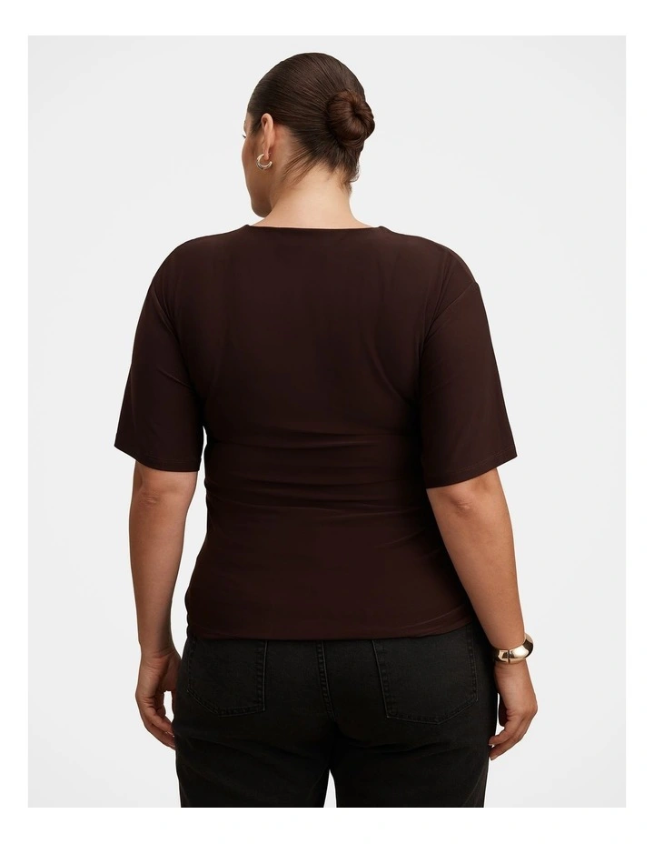 Blake Asymmetrical Drape Top in Chocolate image 2