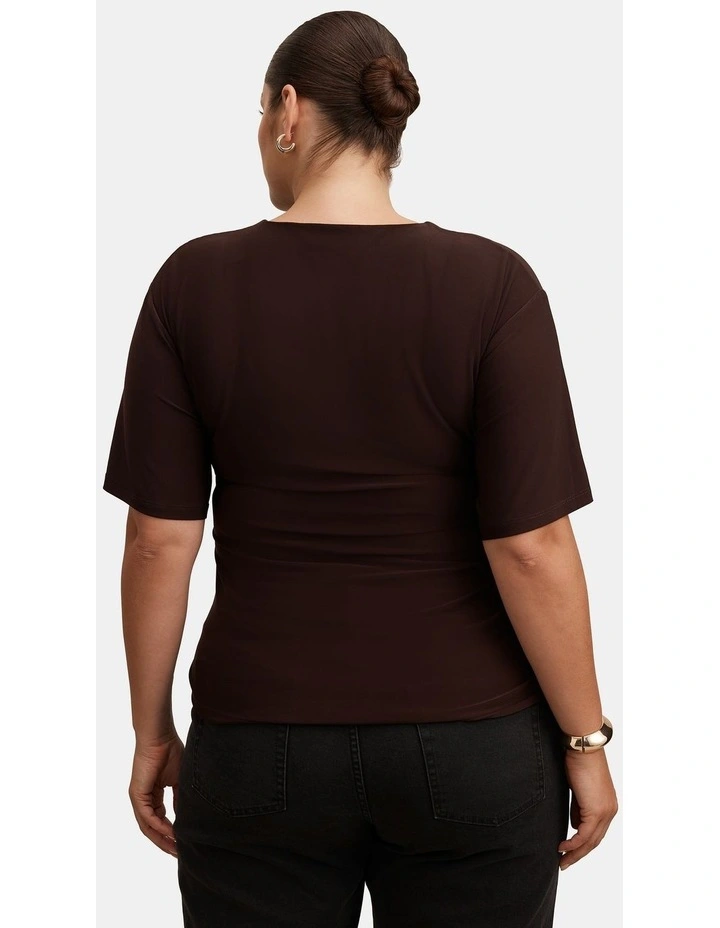 Blake Asymmetrical Drape Top in Chocolate image 2