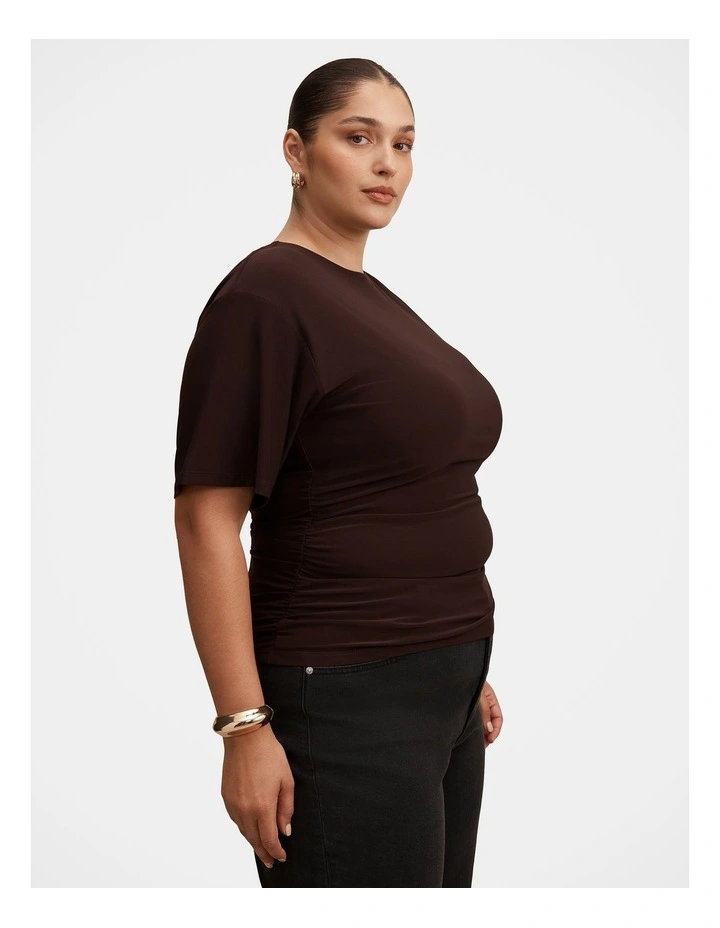 Blake Asymmetrical Drape Top in Chocolate image 3