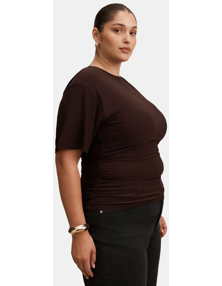 Blake Asymmetrical Drape Top in Chocolate image 3