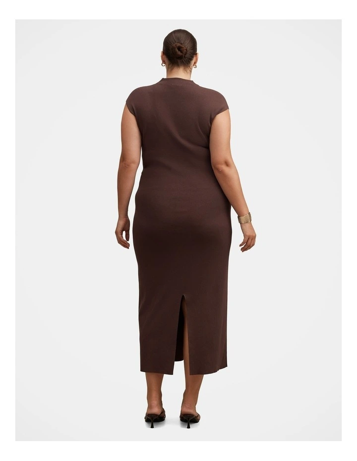 Margot Wrap Detail Knitted Midi Dress in Brown image 2