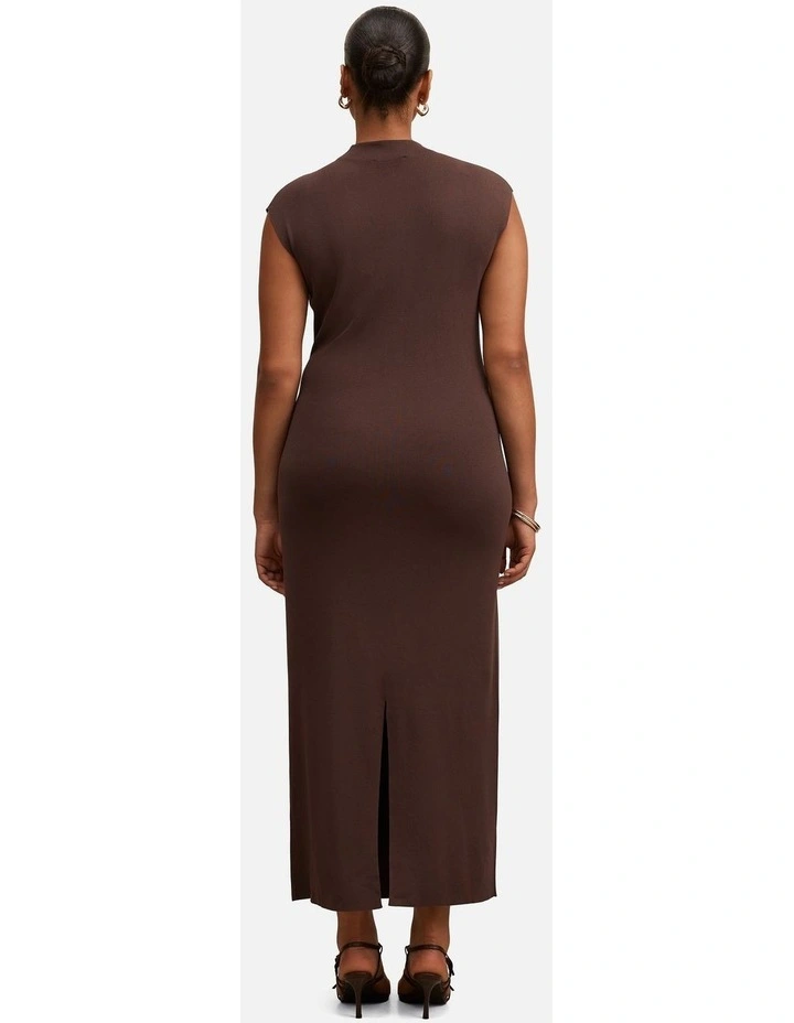 Margot Wrap Detail Knitted Midi Dress in Brown image 2