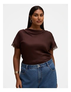 Tate Lace Trim Top in Chocolate