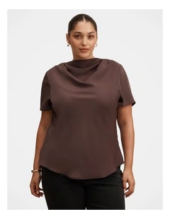 Jolie High Neck Satin Top in Brown