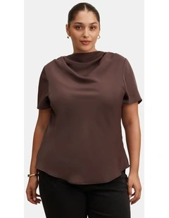 Jolie High Neck Satin Top in Brown