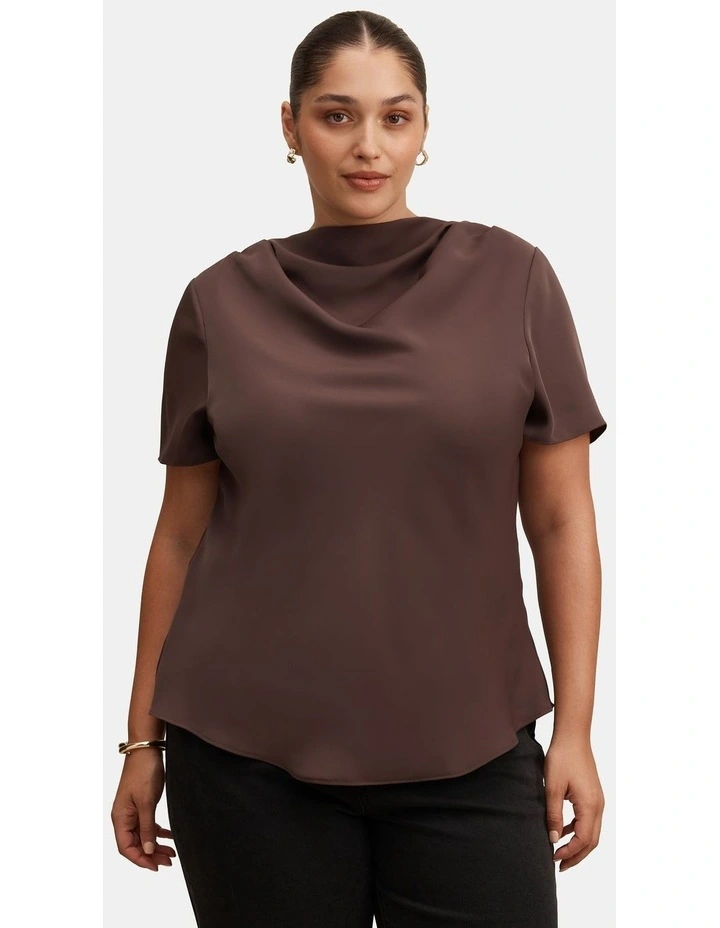 Jolie High Neck Satin Top in Brown image 1