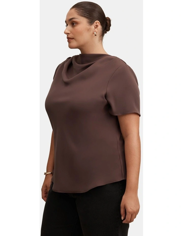 Jolie High Neck Satin Top in Brown image 3