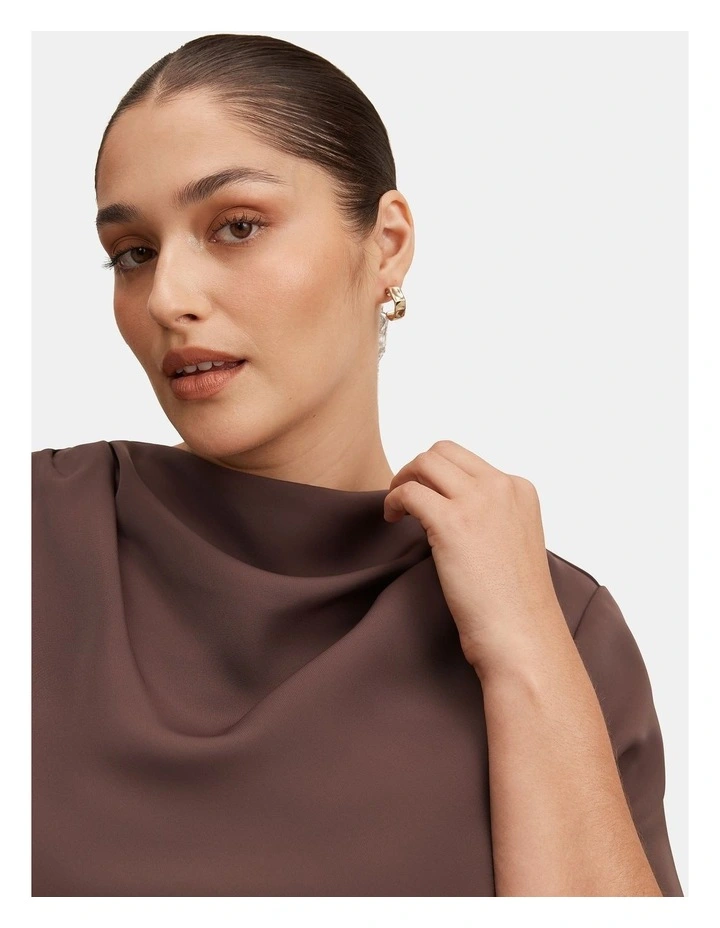 Jolie High Neck Satin Top in Brown image 4