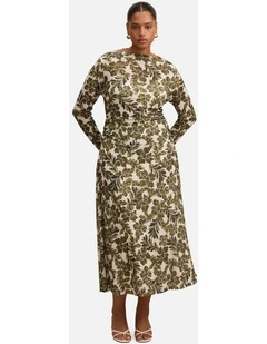 Georgia Long Sleeves Mesh Midi Dress in Multi