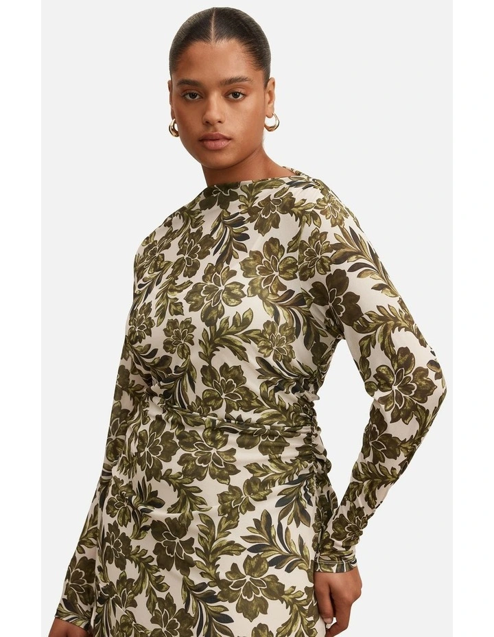 Georgia Long Sleeves Mesh Midi Dress in Multi image 4