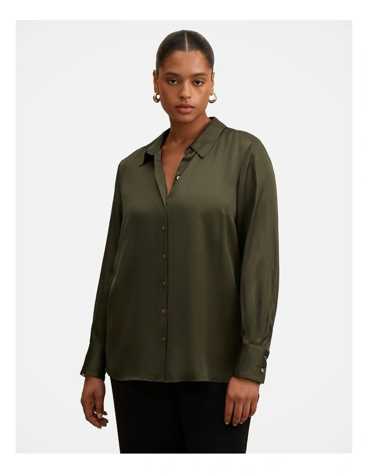 Coco Satin Shirt in Green image 1