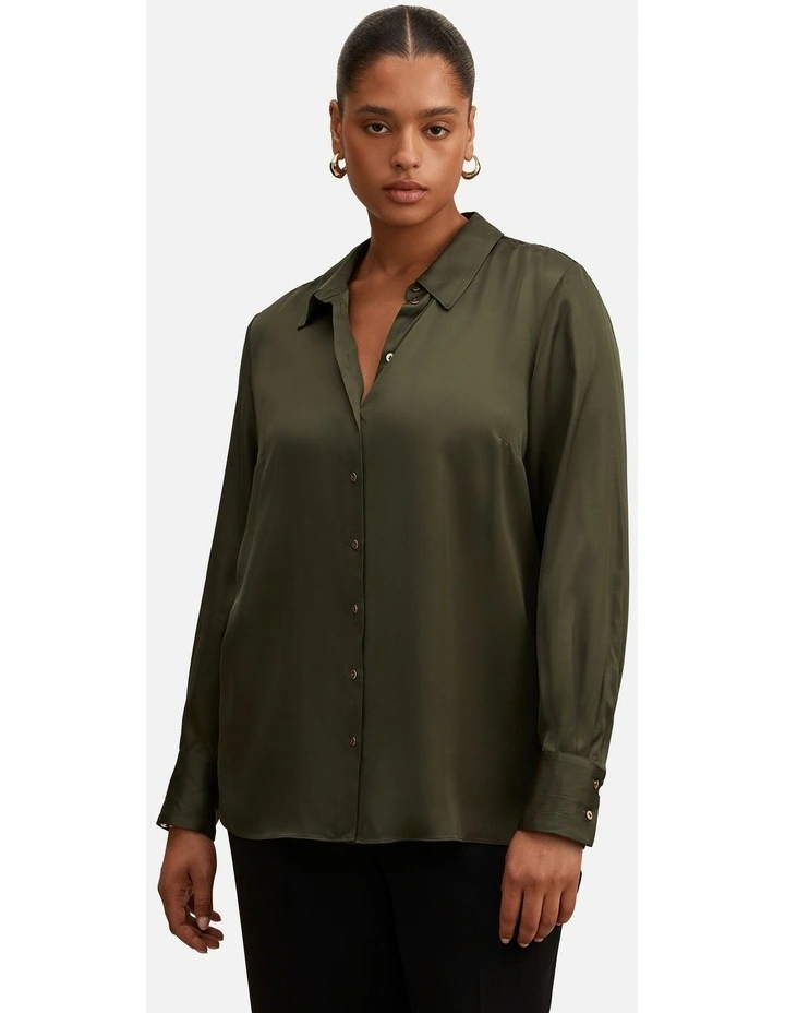 Coco Satin Shirt in Green image 1