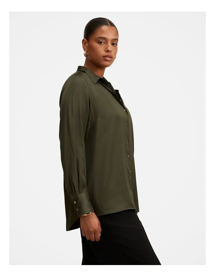 Coco Satin Shirt in Green image 3