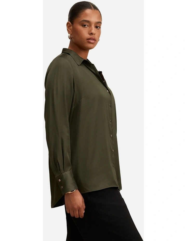 Coco Satin Shirt in Green image 3