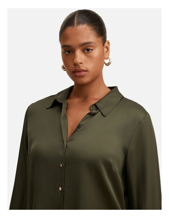 Coco Satin Shirt in Green image 4