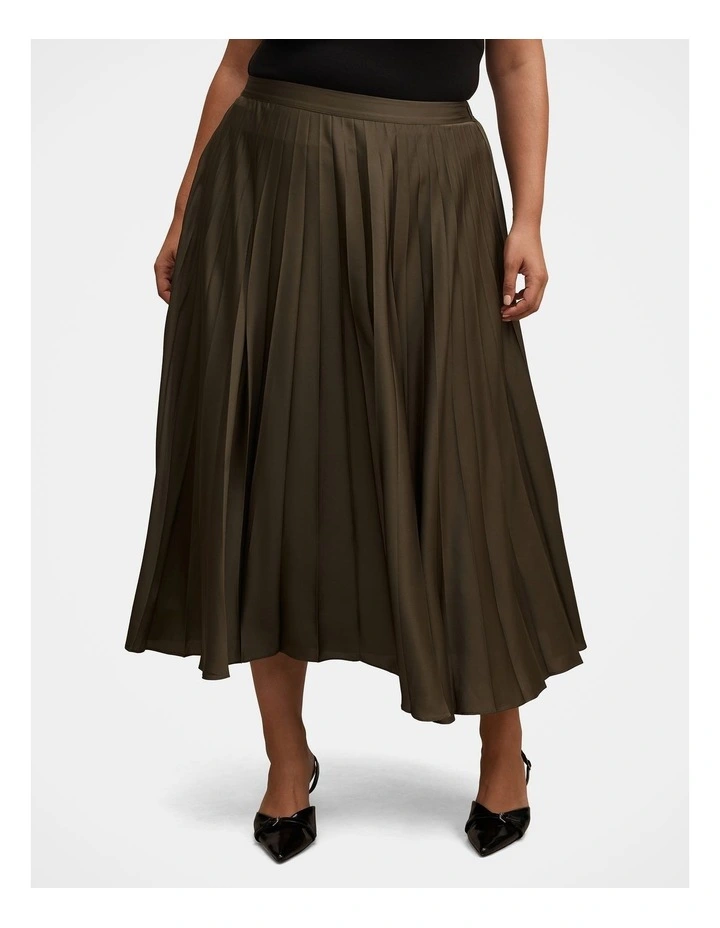 Delphine Pleated Midaxi Skirt in Green image 1