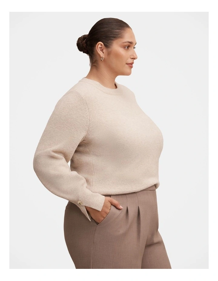 Ellie Cuff Detail Jumper in Beige image 3