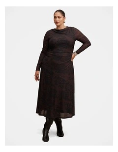 Minnie Long Sleeves Midi Dress in Brown