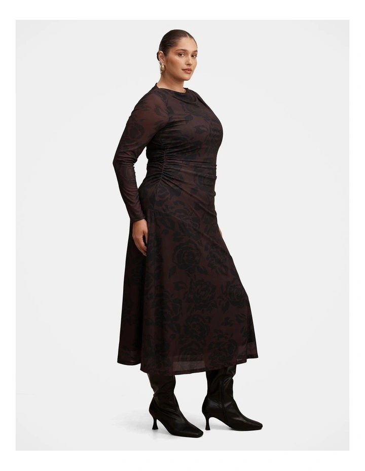 Minnie Long Sleeves Midi Dress in Brown image 3