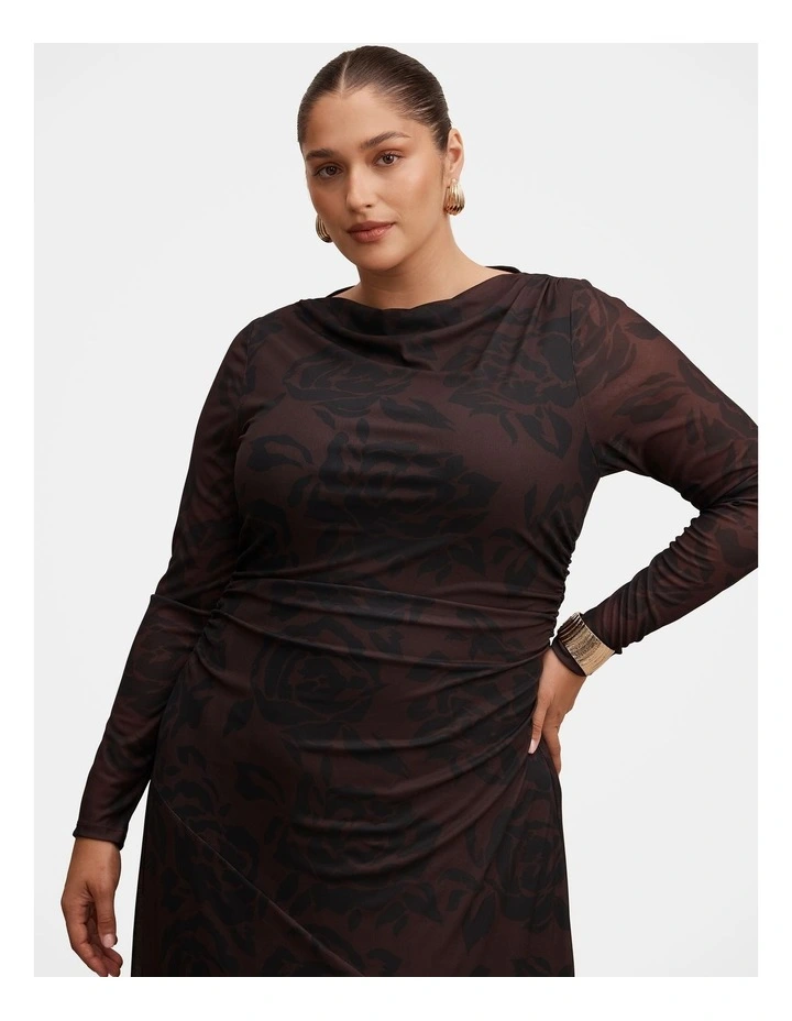 Minnie Long Sleeves Midi Dress in Brown image 4