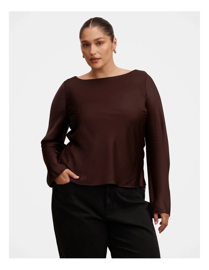 Rae Boatneck Blouse in Brown image 1