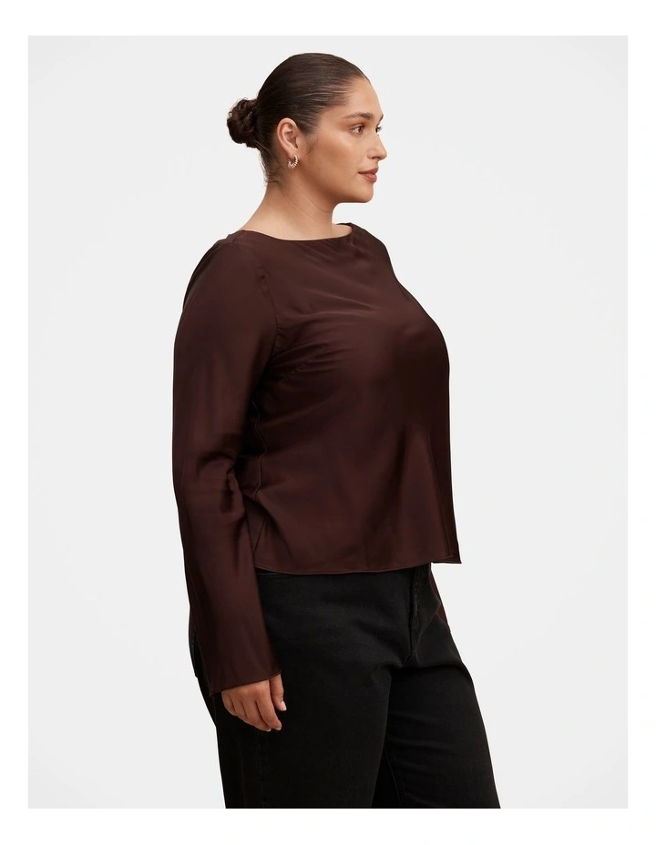 Rae Boatneck Blouse in Brown image 3