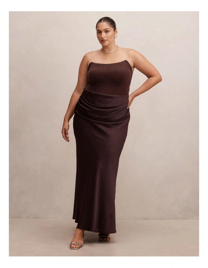 Isra Drape Strapless Maxi Dress in Chocolate image 1
