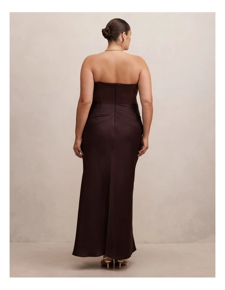 Isra Drape Strapless Maxi Dress in Chocolate image 2