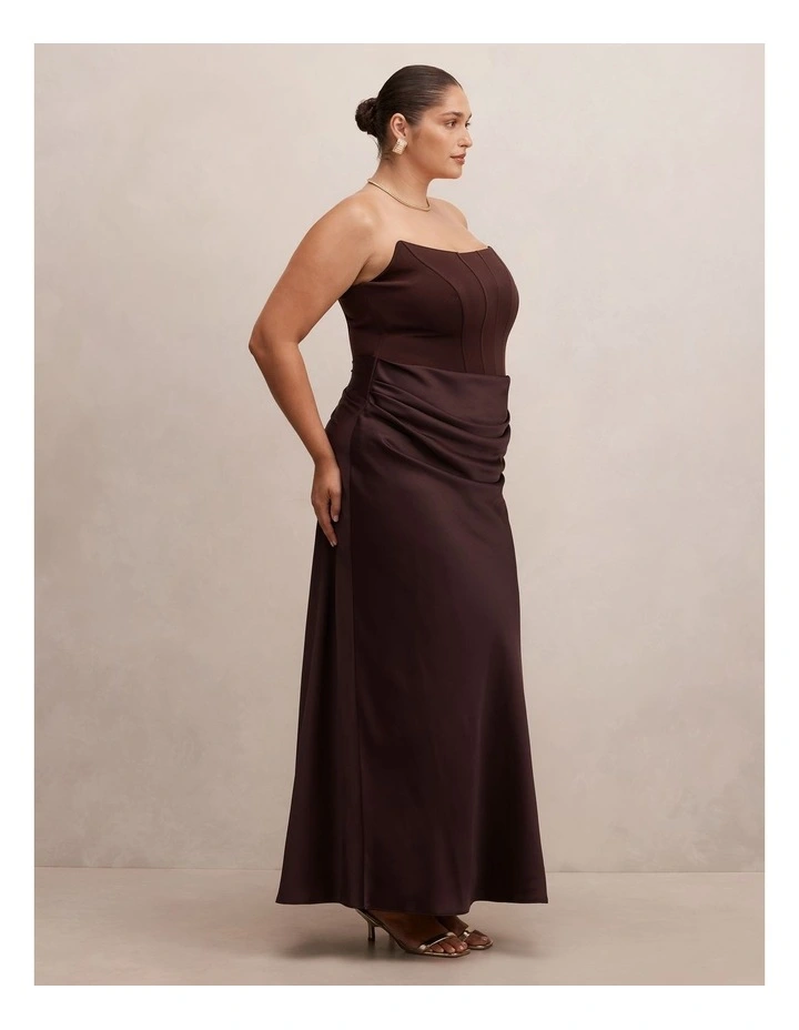 Isra Drape Strapless Maxi Dress in Chocolate image 3