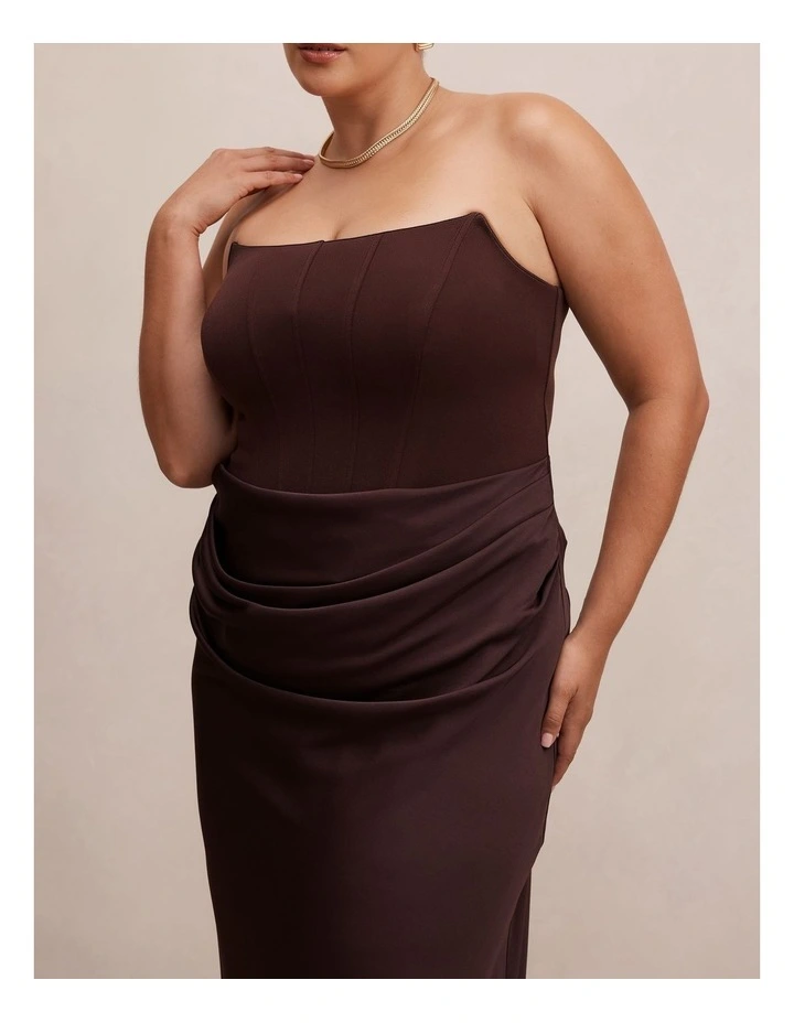 Isra Drape Strapless Maxi Dress in Chocolate image 4