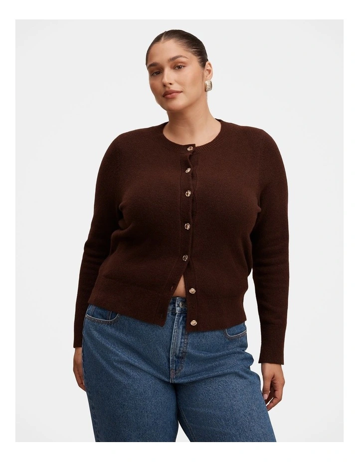 May Crew Neck Cardigan in Brown image 1