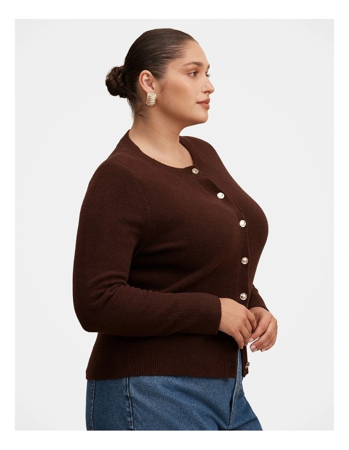 May Crew Neck Cardigan in Brown image 3