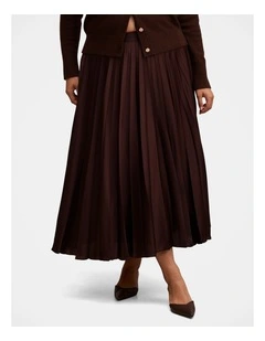 Delphine Pleated Midaxi Skirt in Brown
