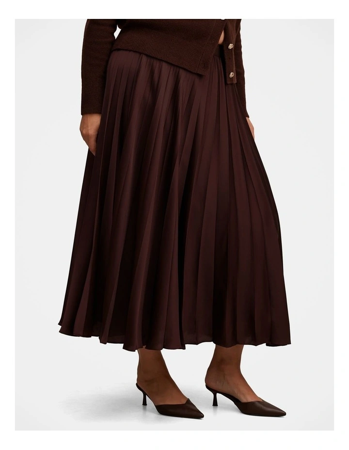 Delphine Pleated Midaxi Skirt in Brown image 3