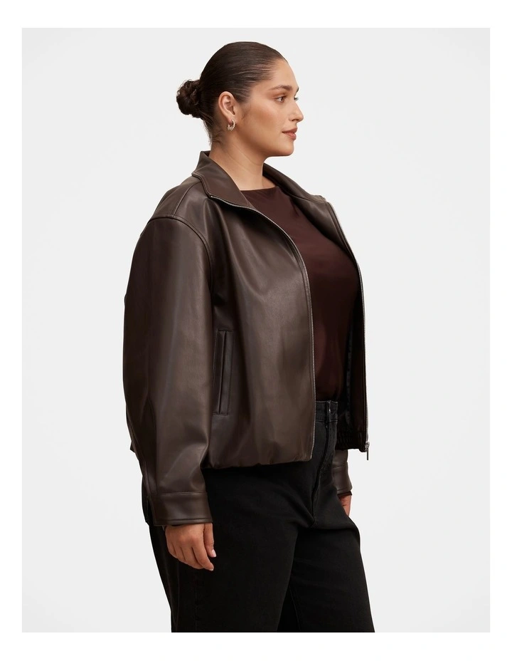 Julia Faux Leather Funnel Neck Jacket in Chocolate image 3