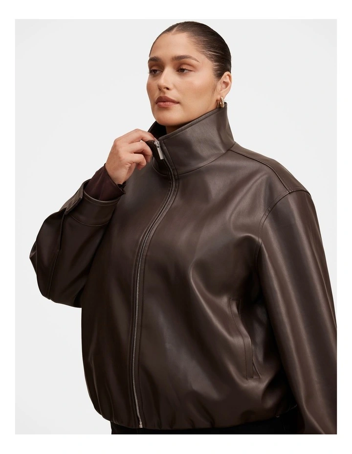 Julia Faux Leather Funnel Neck Jacket in Chocolate image 4
