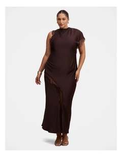 Kody Satin Lace Asymmetric Dress in Brown
