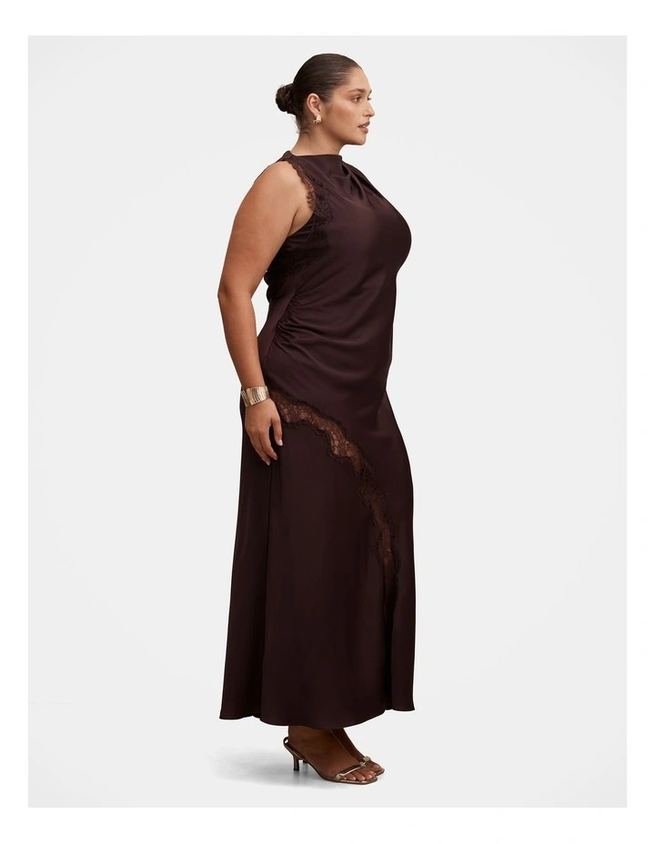 Kody Satin Lace Asymmetric Dress in Brown image 3