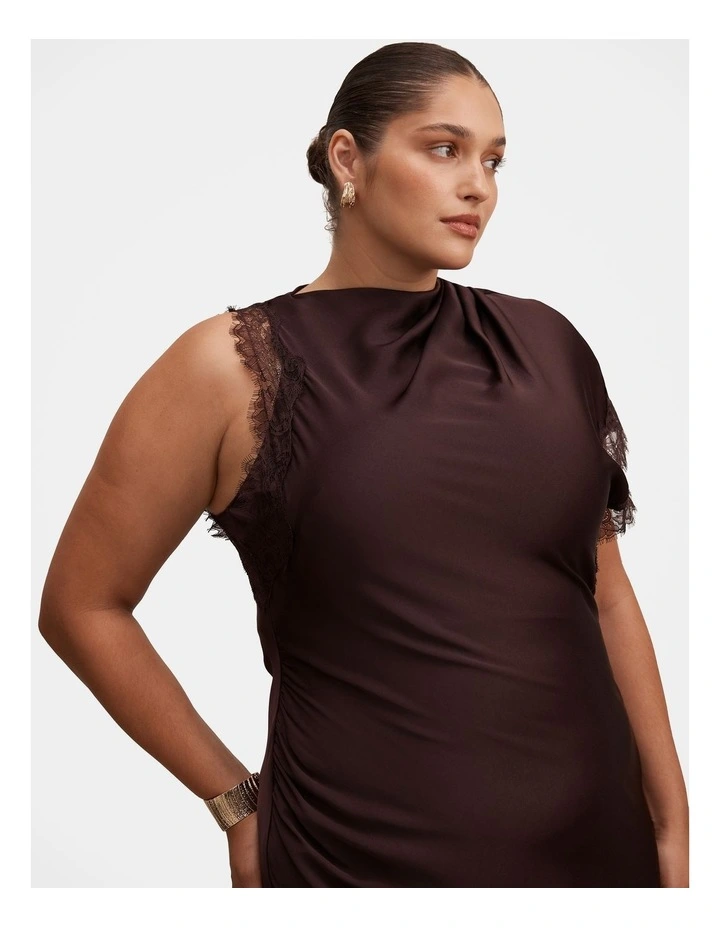 Kody Satin Lace Asymmetric Dress in Brown image 4