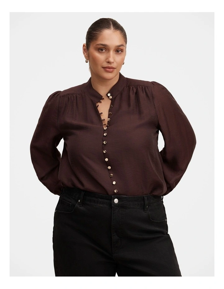 Amelia Button Down Blouse in Chocolate image 1