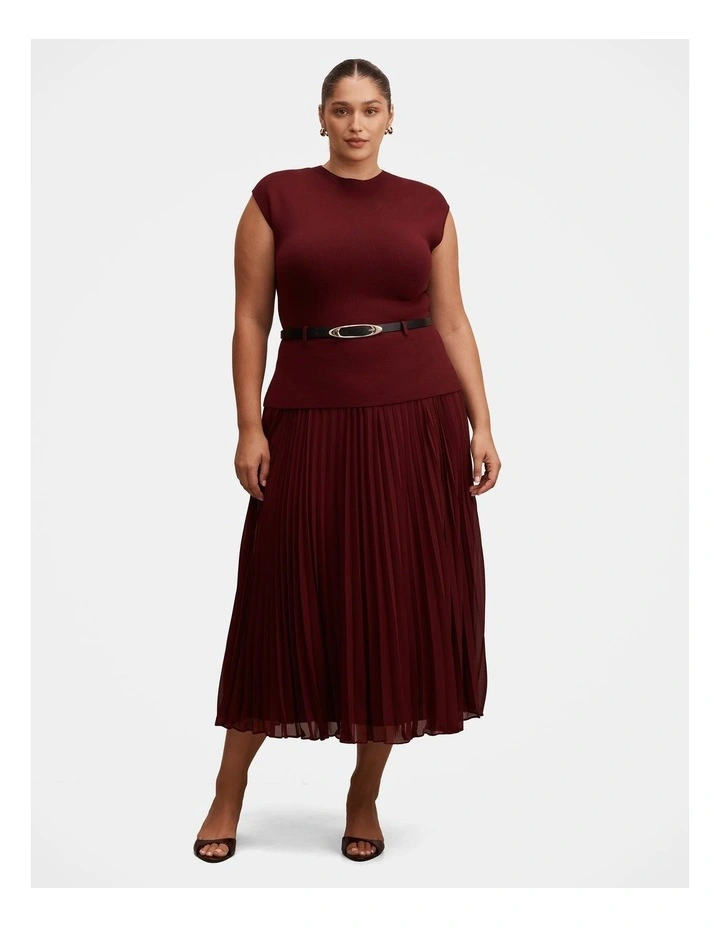 Lorelei Woven Mixed Midi Dress in Red image 1