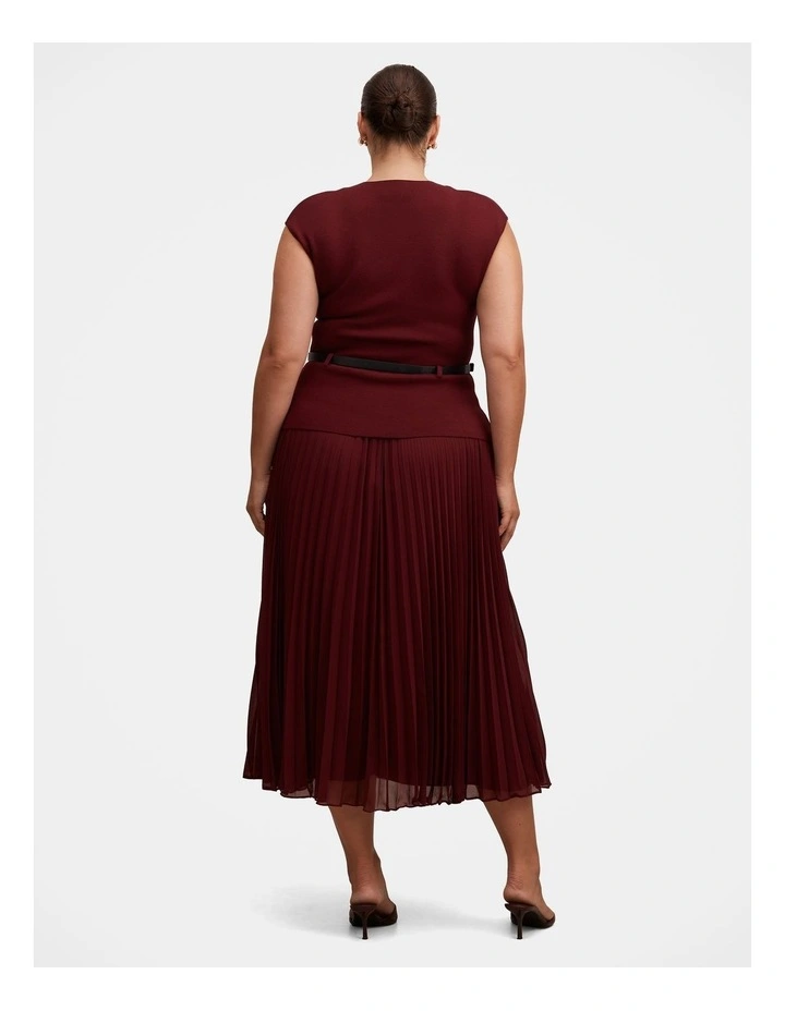 Lorelei Woven Mixed Midi Dress in Red image 2
