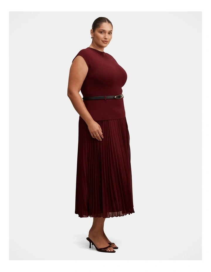 Lorelei Woven Mixed Midi Dress in Red image 3