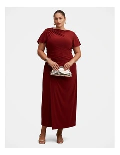 Fiora Short Sleeves Hardware Midi Dress in Red