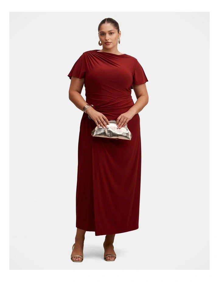Fiora Short Sleeves Hardware Midi Dress in Red image 1