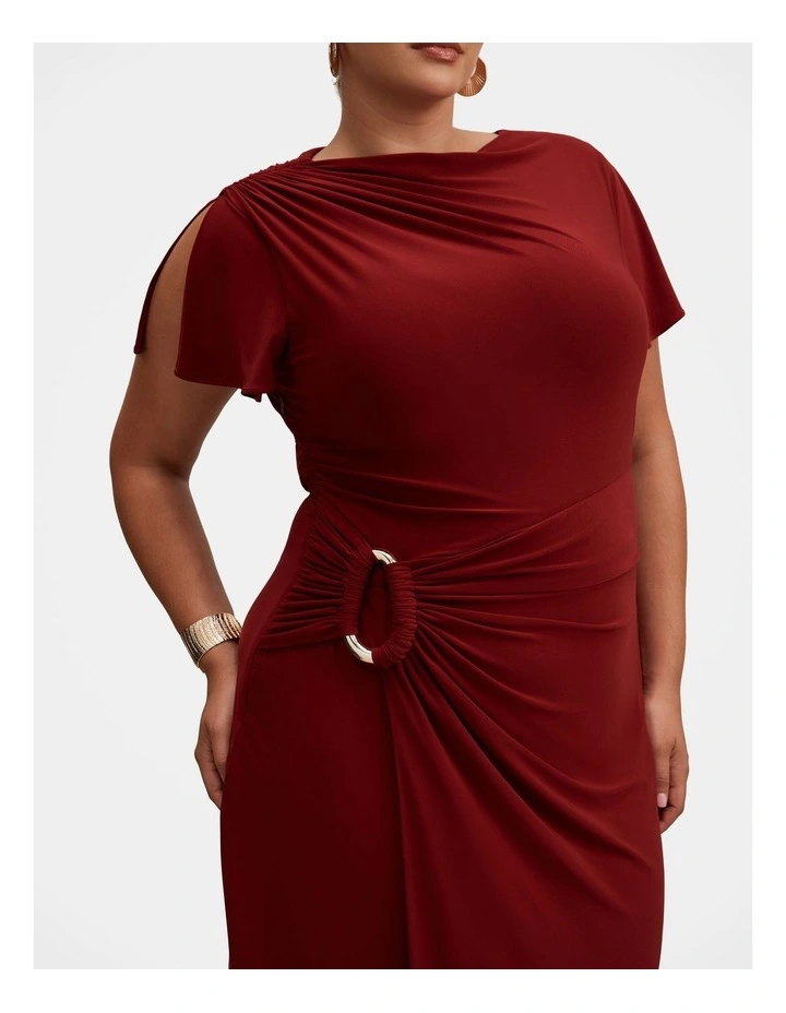 Fiora Short Sleeves Hardware Midi Dress in Red image 4