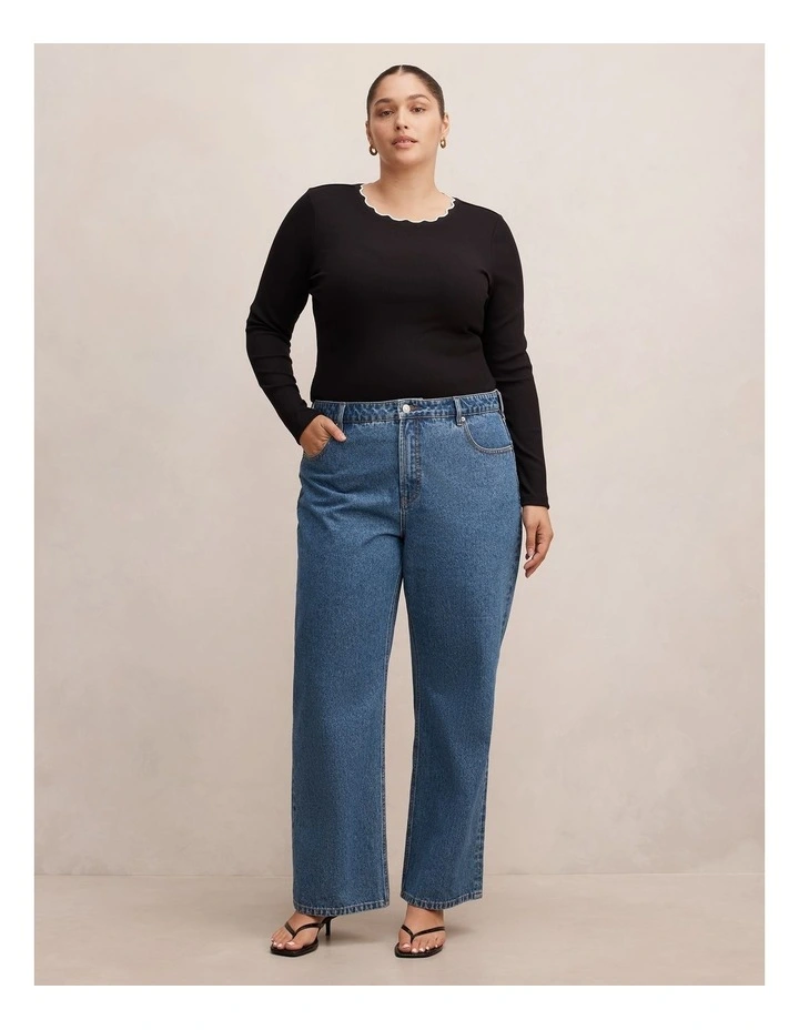 Rebecca Scallop Long Sleeves Top in Black image 5