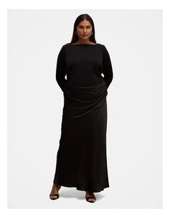 Briella Boat Neck Drape Maxi Dress in Black