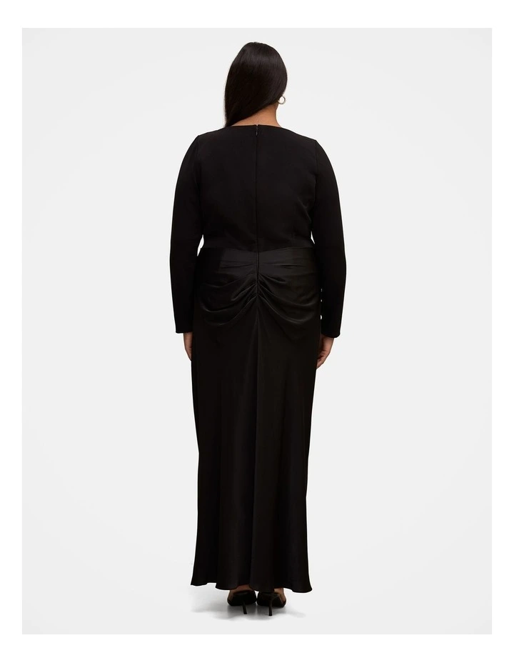 Briella Boat Neck Drape Maxi Dress in Black image 2