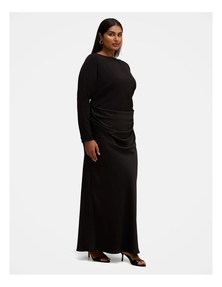 Briella Boat Neck Drape Maxi Dress in Black image 3